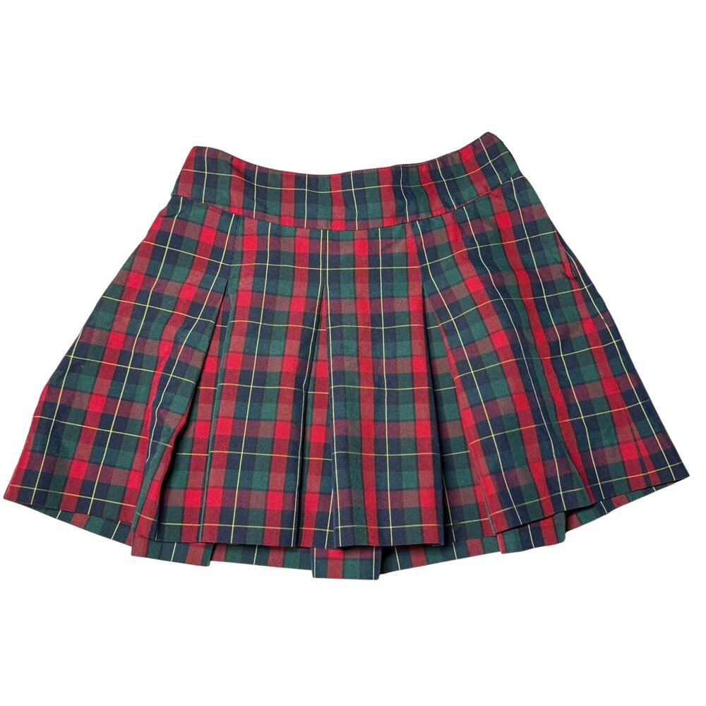 Vintage Parker Mini‎ Skirt Women's Size 11 Green Red Pleated Schoolgirl Academia